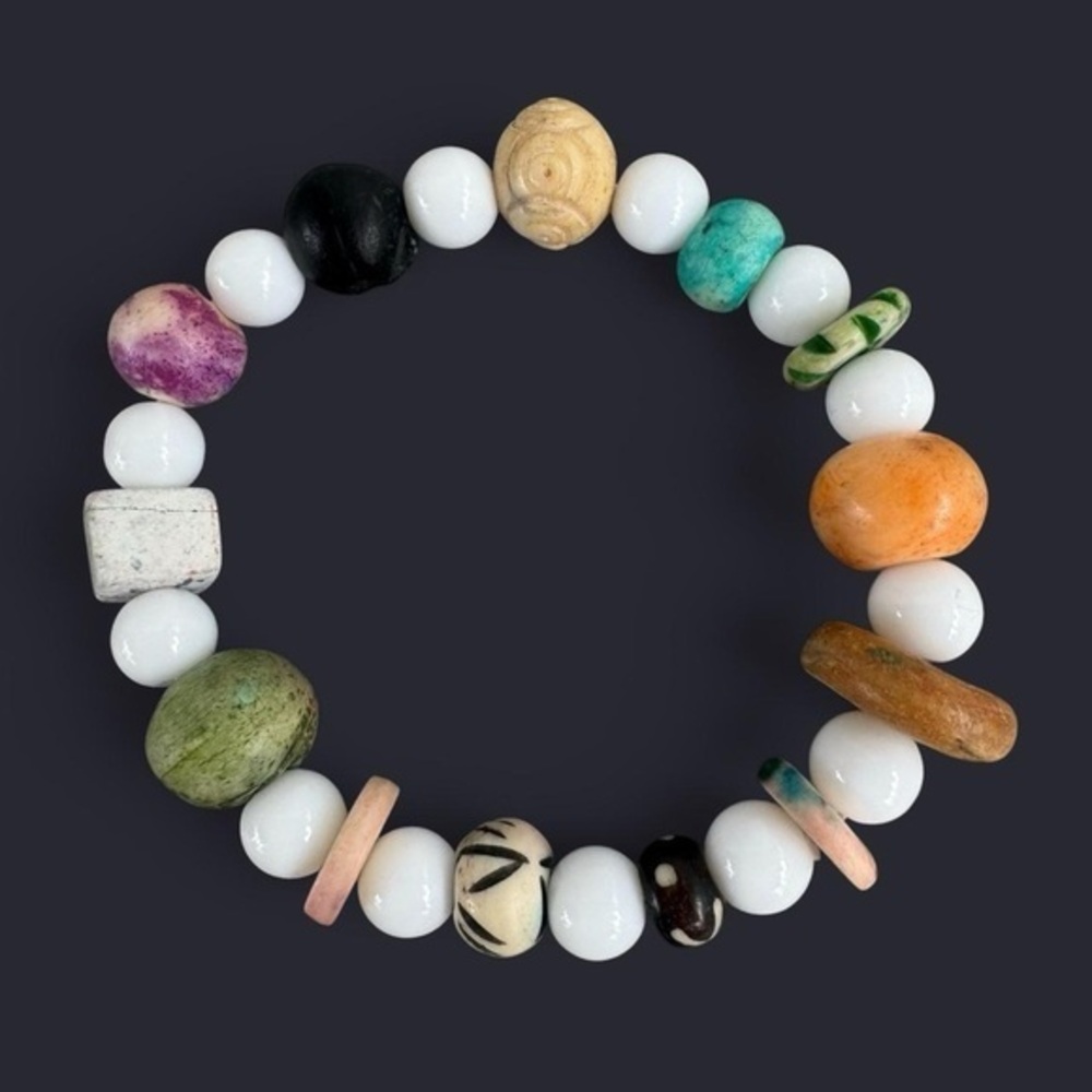 White Boho Mixed Bead Bracelet